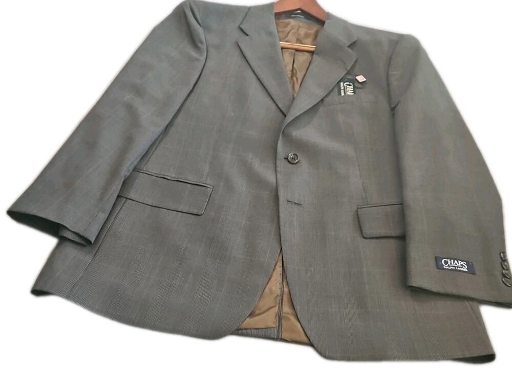 Ralph Lauren Men's Blazer 42R Gray Blue Plaid 100% Wool